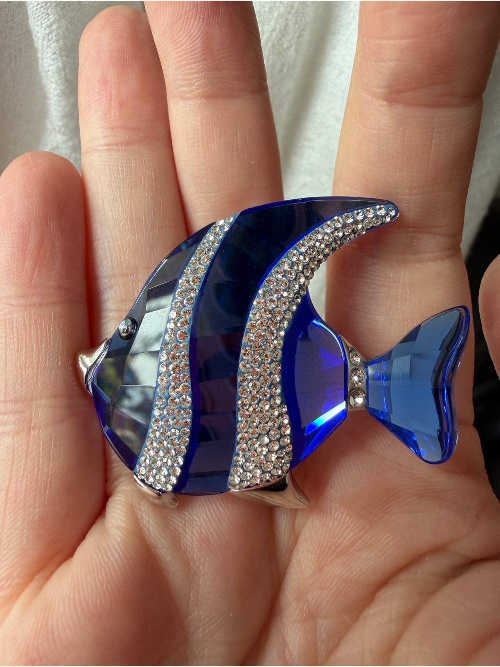 Swarovski Blue Crystal Fish Brooch with Rhinestone Accents